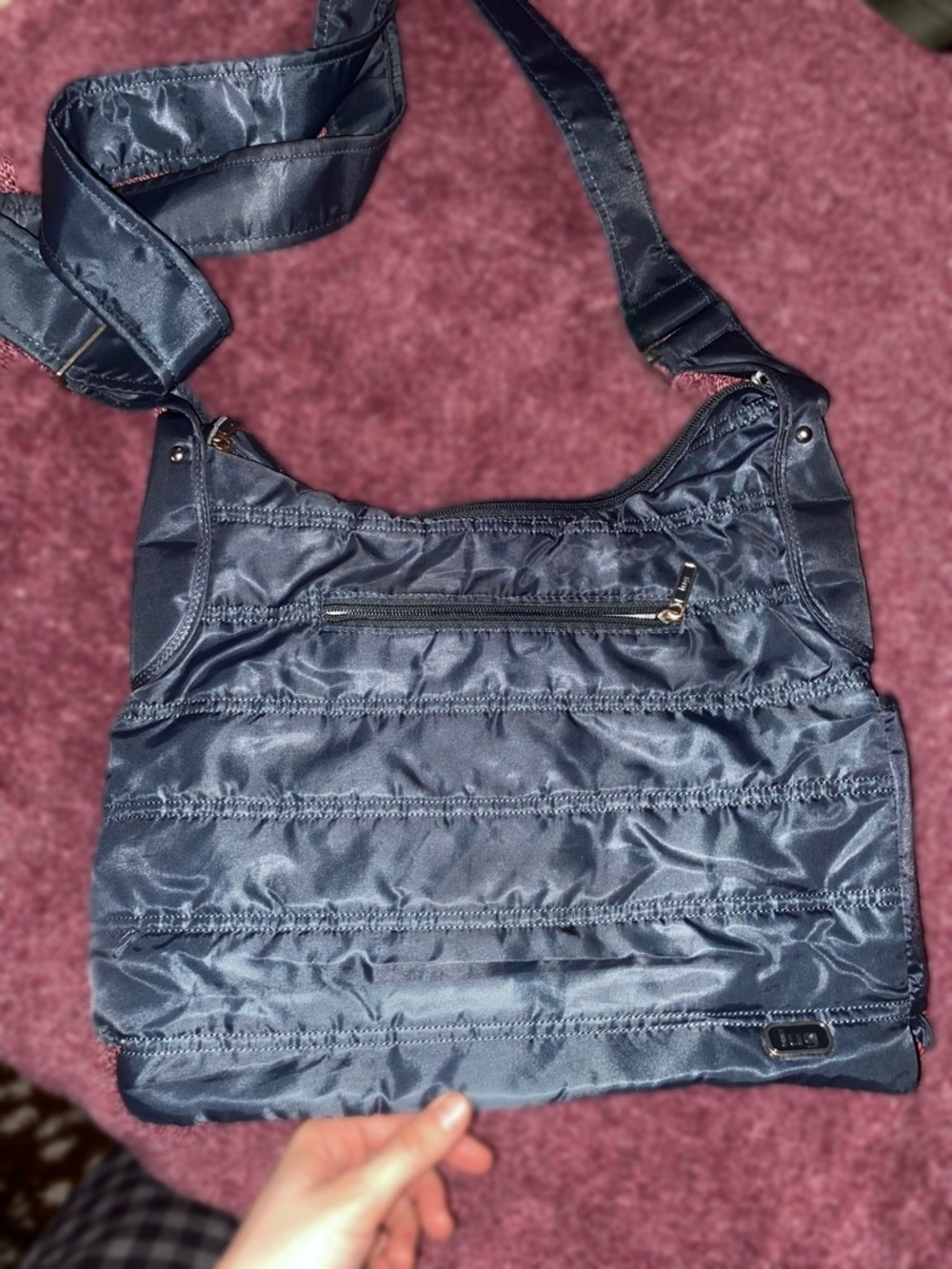 LUG Navy Blue Quilted Nylon Crossbody Bag